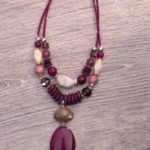Elegant Multi-Strand Beaded Necklace Layered Burgundy gemstone